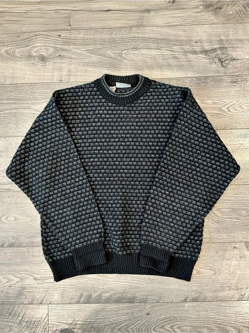 Cambio Men's Textured Crewneck Sweater in Black & Gray Size Large